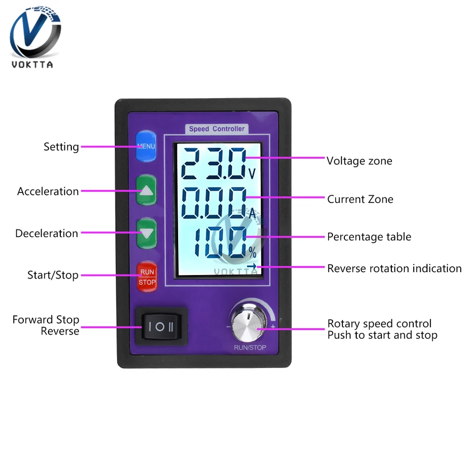 Regolatore di velocità del Motore, Display LCD Regolatore di velocità del Motore CC Avanti Indietro 6V-55V CW CCW Controller del Driver del Motore con