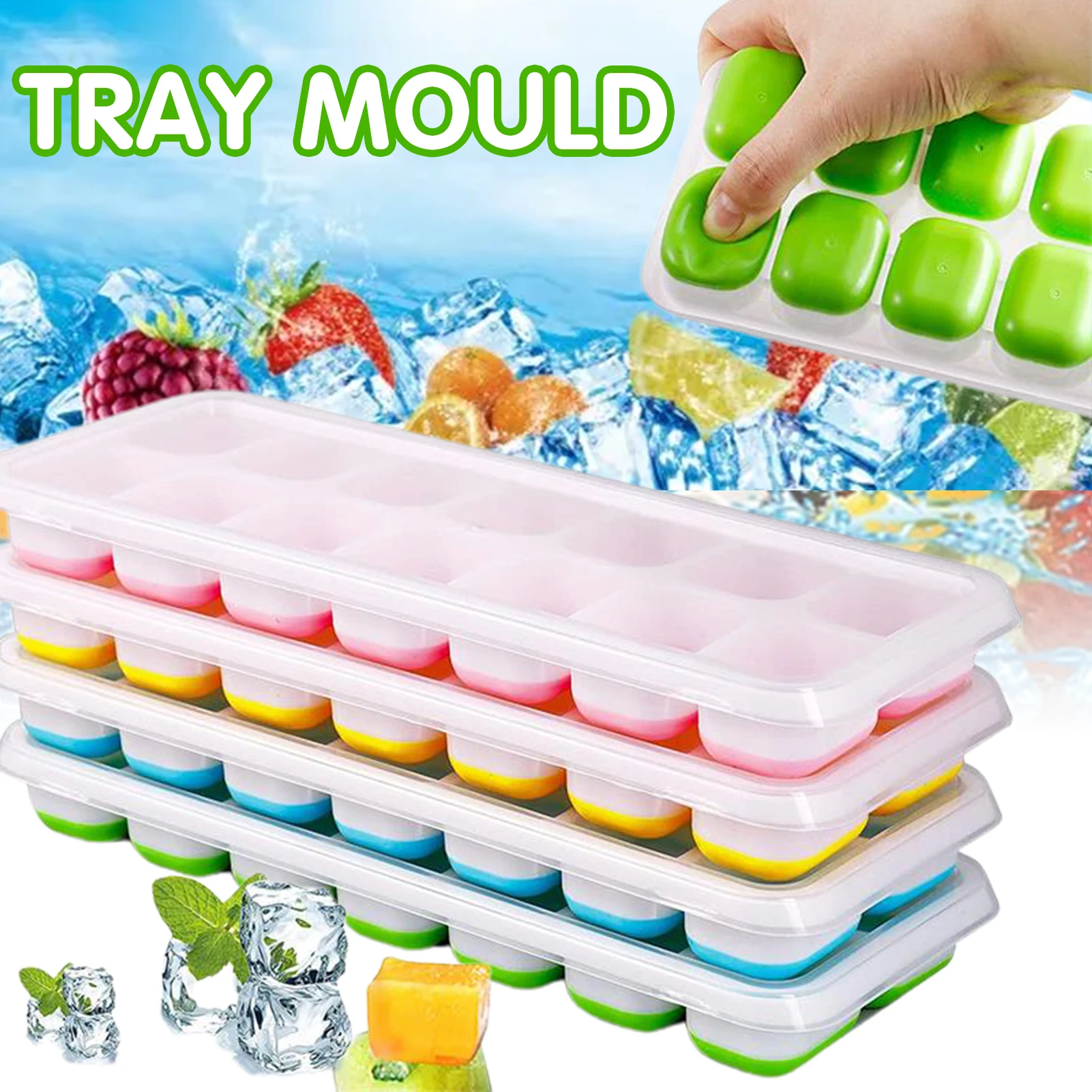 14 Grid Ice Cube Tray Reusable Ice Cube Mold Silicone Base Durable Bar Wine Block Maker Ice-cream Chocolate Making Tool