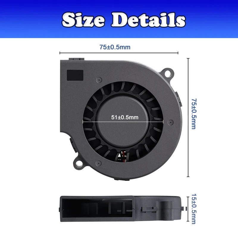 Gdstime-dc Turbo Centrífuga Cooler de Refrigeração Ventilador 5v 12v 24v 7515 7cm 75 mm x 15 mm 7cm 70 mm Peças - Imagem 3