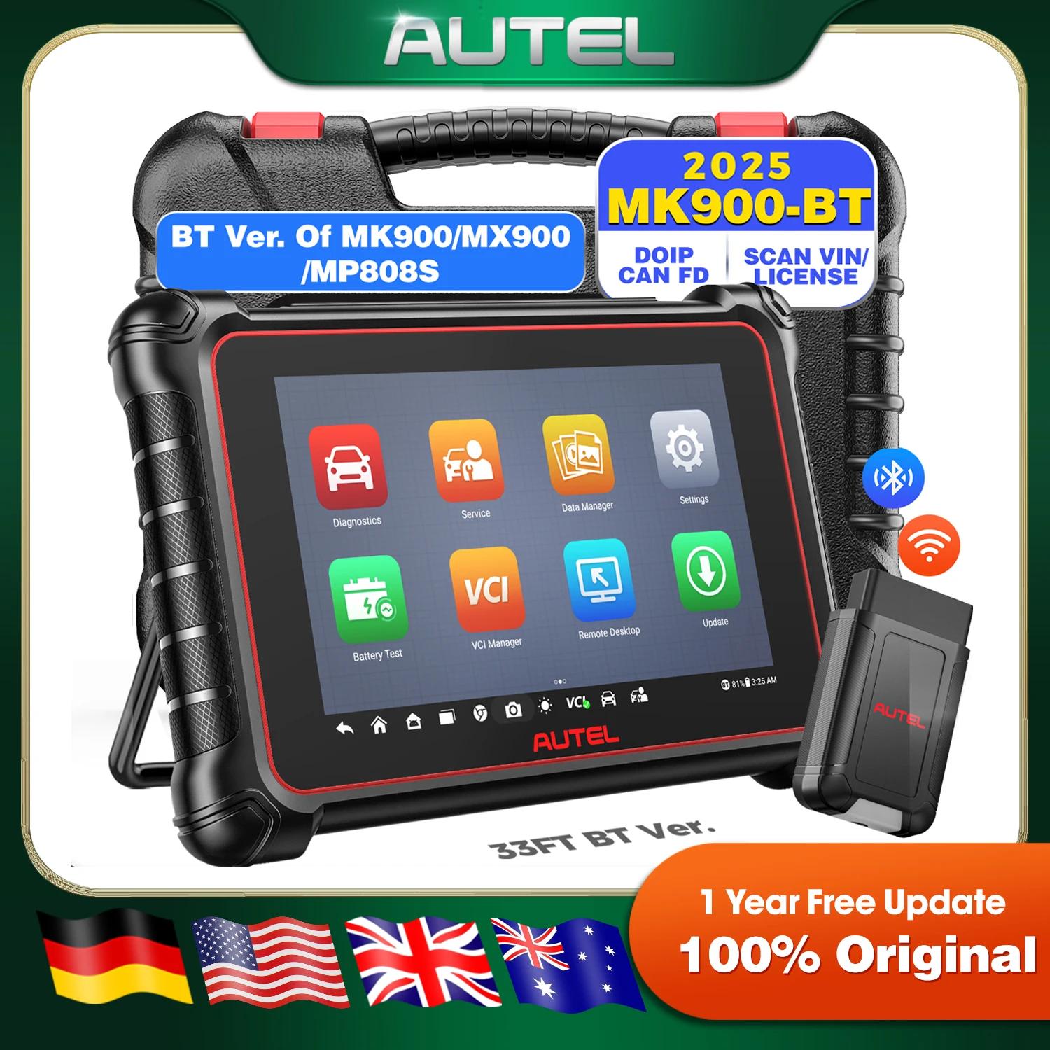 Autel MaxiPRO MP900 Scanner - 2025 Professional Diagnostic Tool With ECU Coding, 3000+ Tests, 40+ Resets For Cars 1996-2025