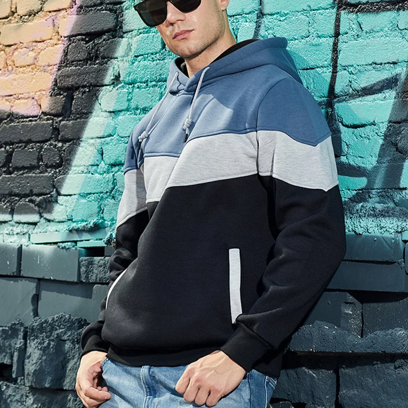 Spring Autumn Loose Casual Contrast Color Hoodies Male Fashion All-match Patchwork Pullover Outwear Top Men Hooded Sweatshirt