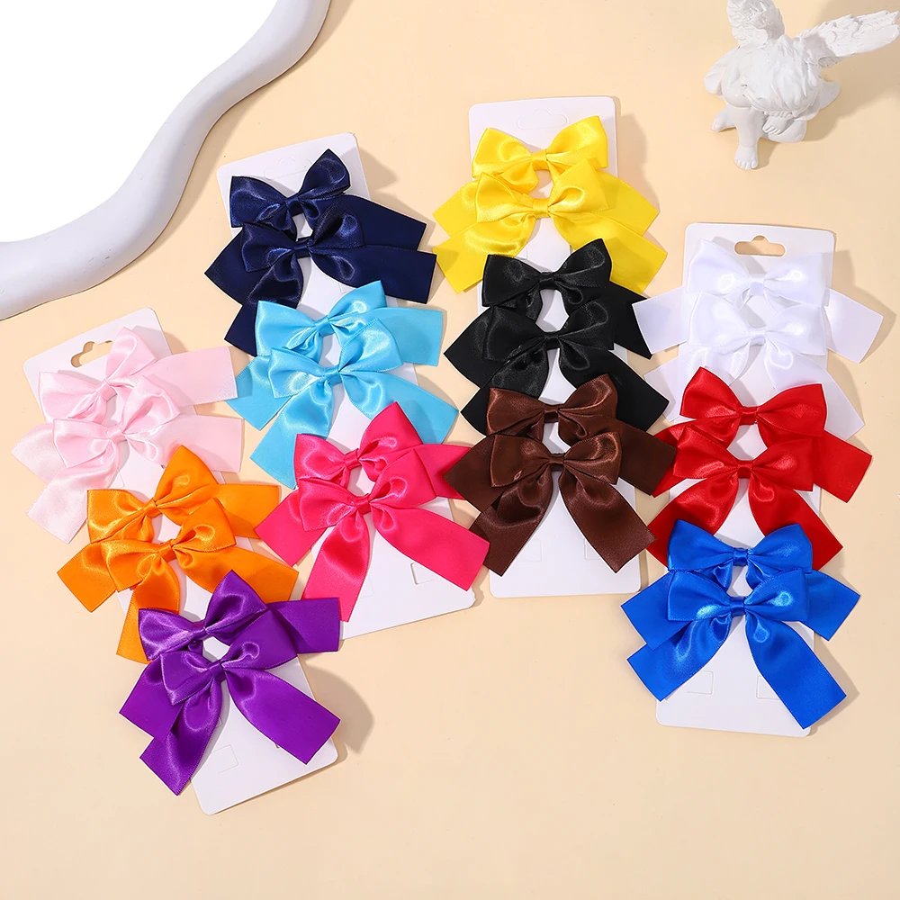 

2Pcs/set Girl Bow Hairclips Delicate Ribbon Hairpins for Kids Baby Hair Accessories 3.5inch Lovely Headwear Hairgripe Wholesale