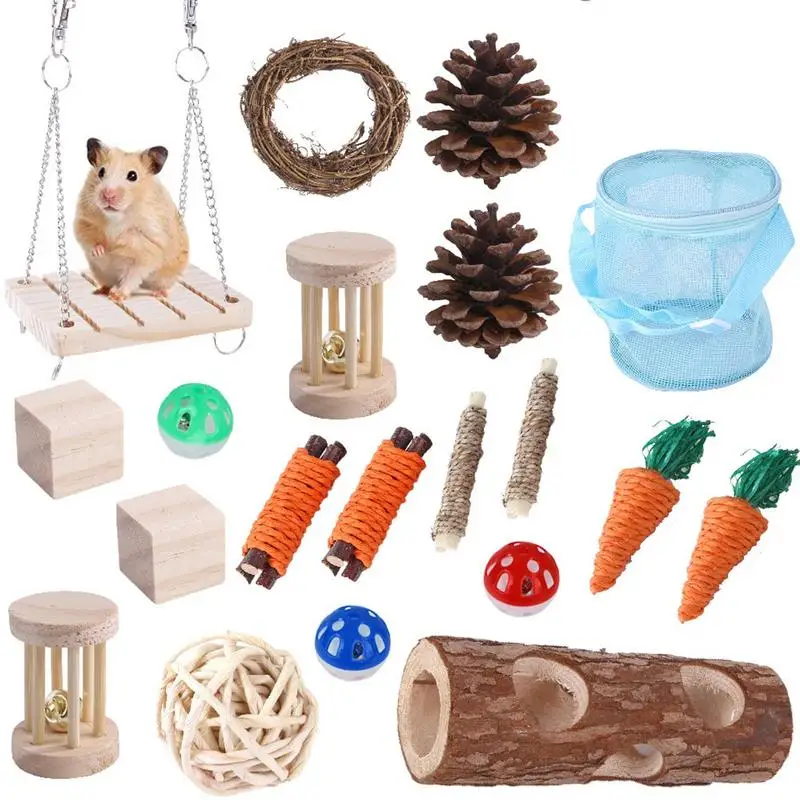 Guinea Pig Chew ERKOON Hamster Chew Toys 12-Pack - Natural Wooden Teeth Care For Small Pets Pet Teeth Care