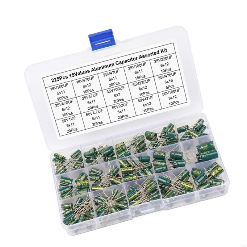N5KC 225PCS Aluminum Electrolytic Capacitor set High Frequency Capacitor Simple to Use for DIY Projects & Electronics Repair