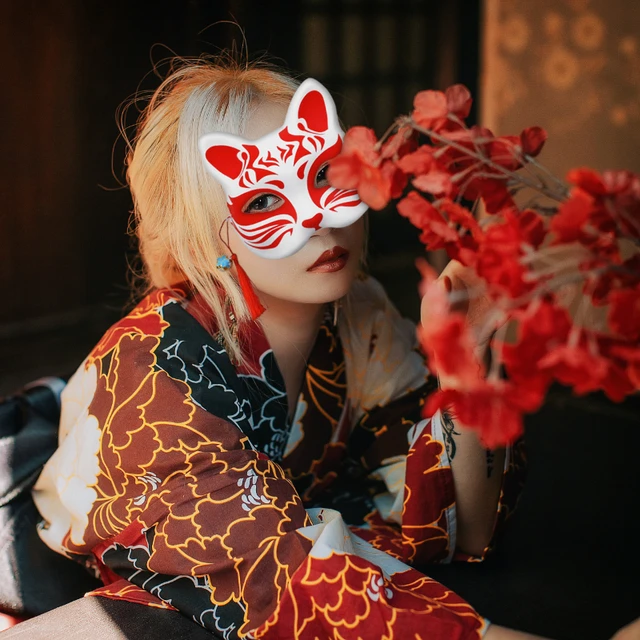 Pink Cherry Blossoms Fox Masks Anime Cosplay Japanese Half Face