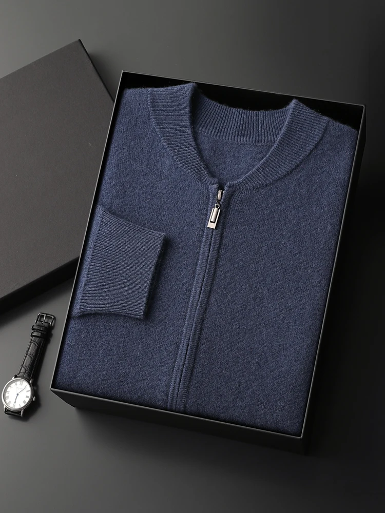 High Quality Men's 100% Cashmere Sweater Autumn Winter Thick Zippers Cardigan Casual Style Jacket Soft Warm Cashmere Knitwear 5