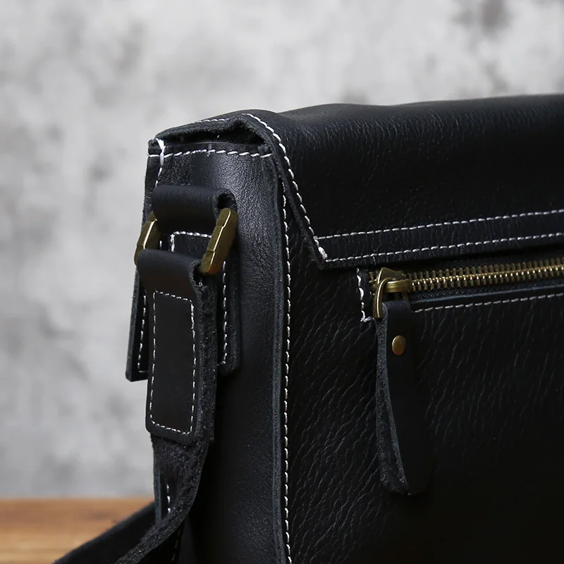 NZPJ Genuine Leather Men's Messenger Bag Top Layer Cowhide Shoulder Bag  Crossbody Bag Tablet Bag Suitable For 10 Inch IPad