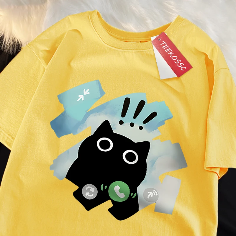 Voice Call Black Cat Japanese Style T Shirt Men Women Fashion Tshirts Summer Cotton Tops Cotton Loose Street Hip Hop T-Shirts