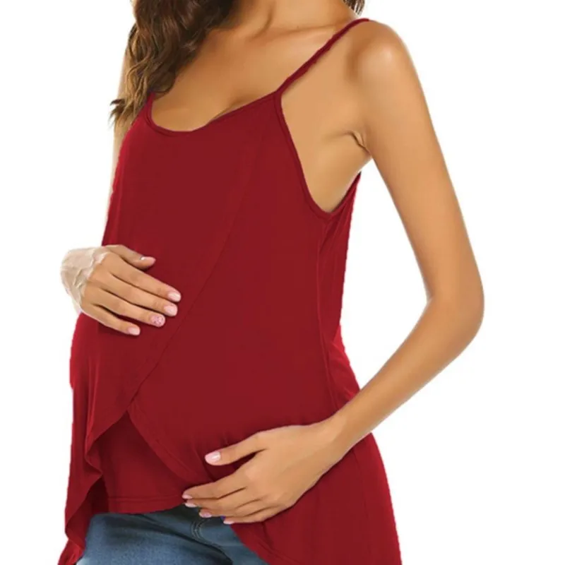 Women Pregnant Strappy Vest Nursing Tops Maternity Breastfeeding T-Shirt Summer Fashion Pregnancy Wear 4