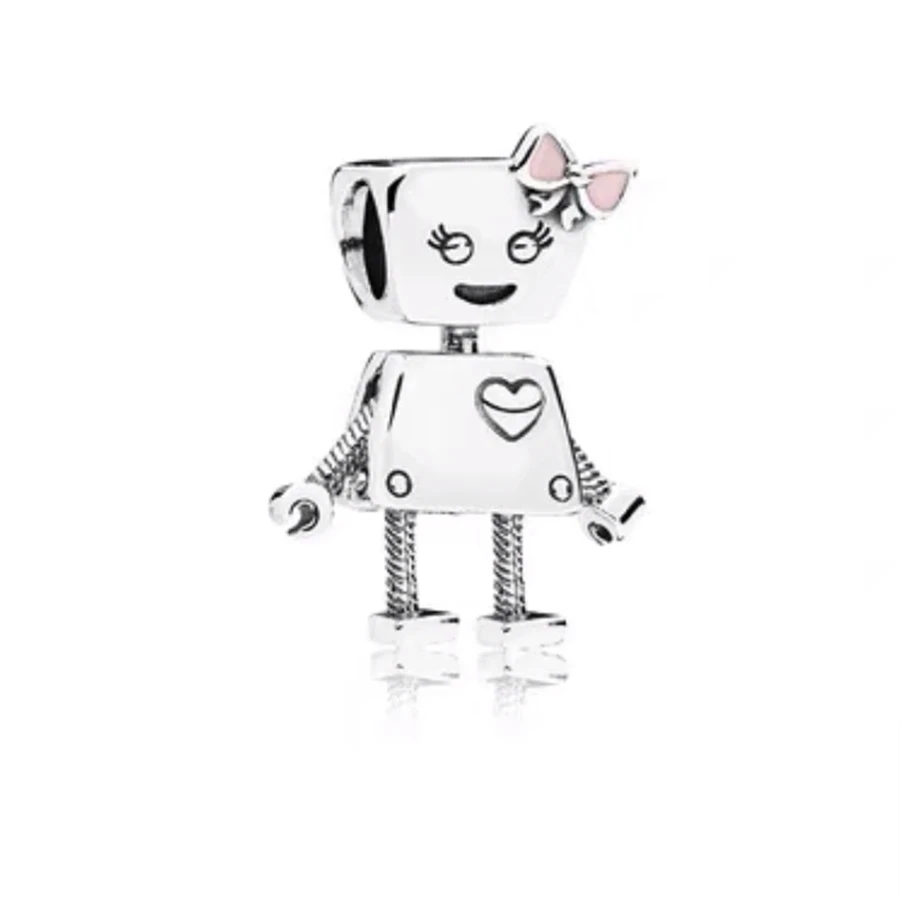 Hot Sale Pink White Purple Crystal and Crown Head Robot Trinket Charm Bead Fit Original Silver 925 Necklace Bracelet DIY Jewelry 5