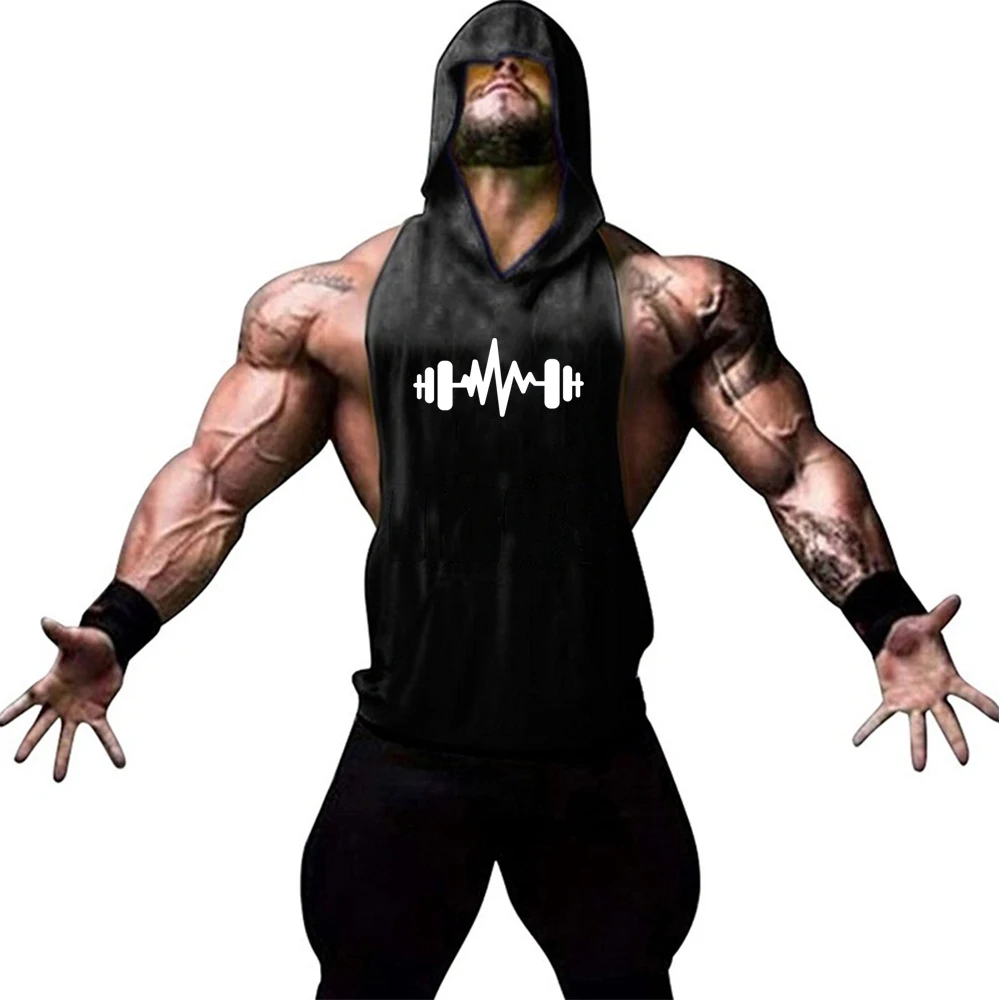 

Mens Casual Fashion Tank Top Gym Fitness Workout Cotton Sleeveless Shirt Summer Clothing Male Hooded Singlet Hip Hop Vest