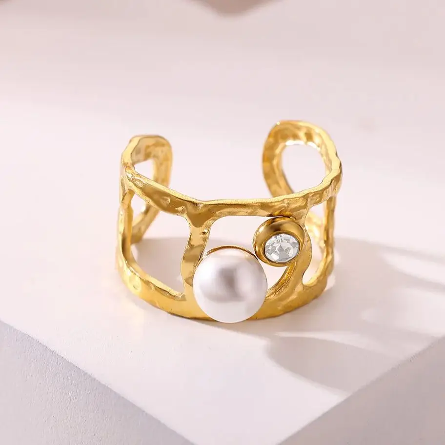 Women Minimalist 18K Gold Pearl Ring Jewelry