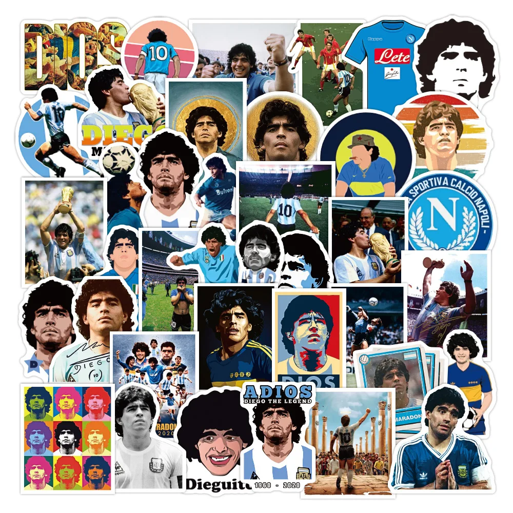 Autocollants Maradona Football Star pour ordinateur portable, tasse en céramique, moto, étui de téléphone portable, bagages, offres étanches, 50 pièces