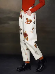 Women's Long Hand Drawn Wide Leg Pants, Spring and Autumn