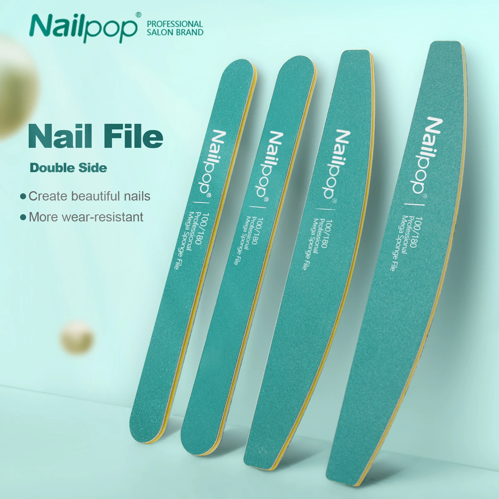 NAILPOP Professional Nail Files 100/180 Grit Halfmoon Polishing