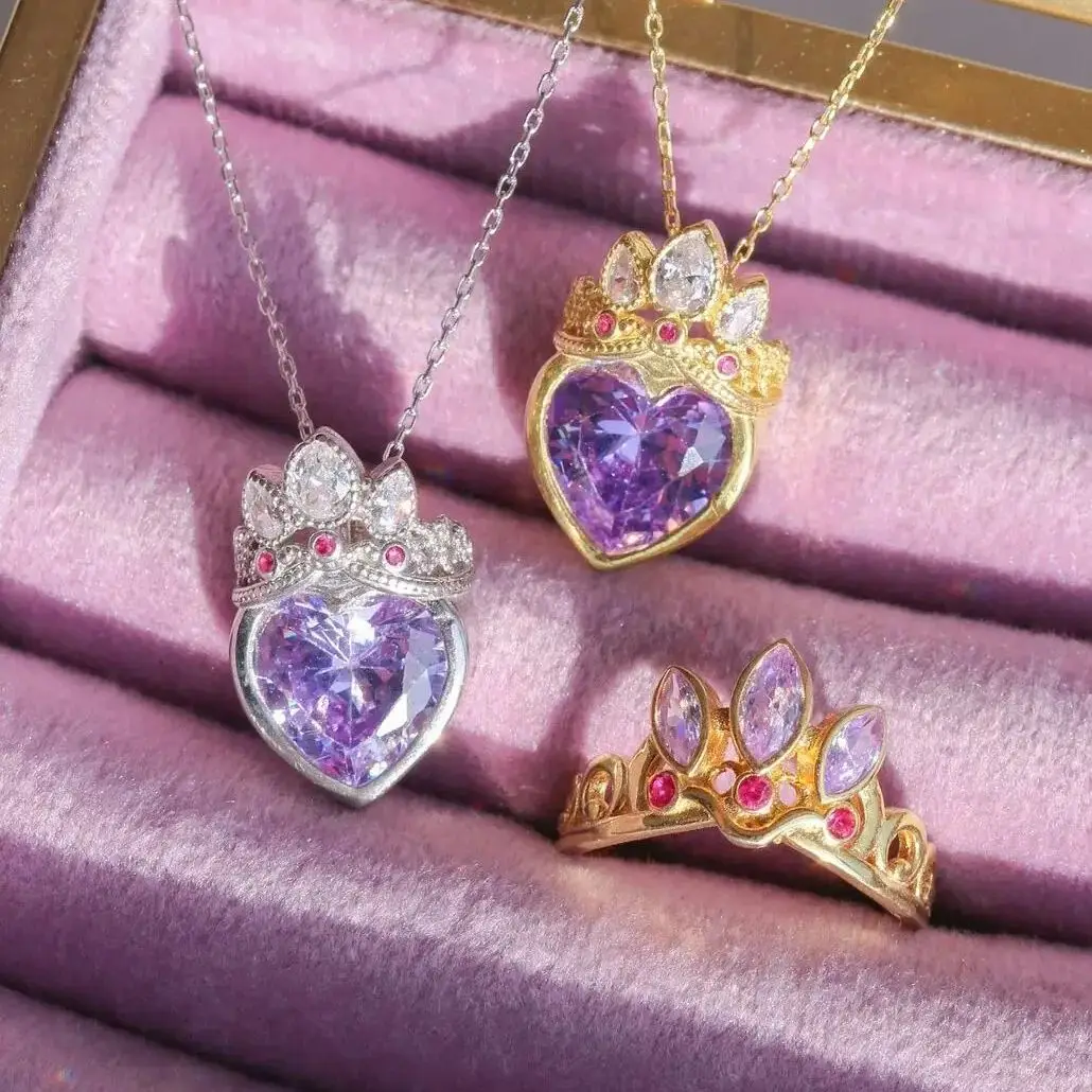 DEPHINI - Collar De Corazón Púrpura - Plata De Ley 925 - Adornado Con Colgante De Cristal De Circonita Cúbica - Cadena De Plata Bañada En Rodio Joyería Fina Mujer