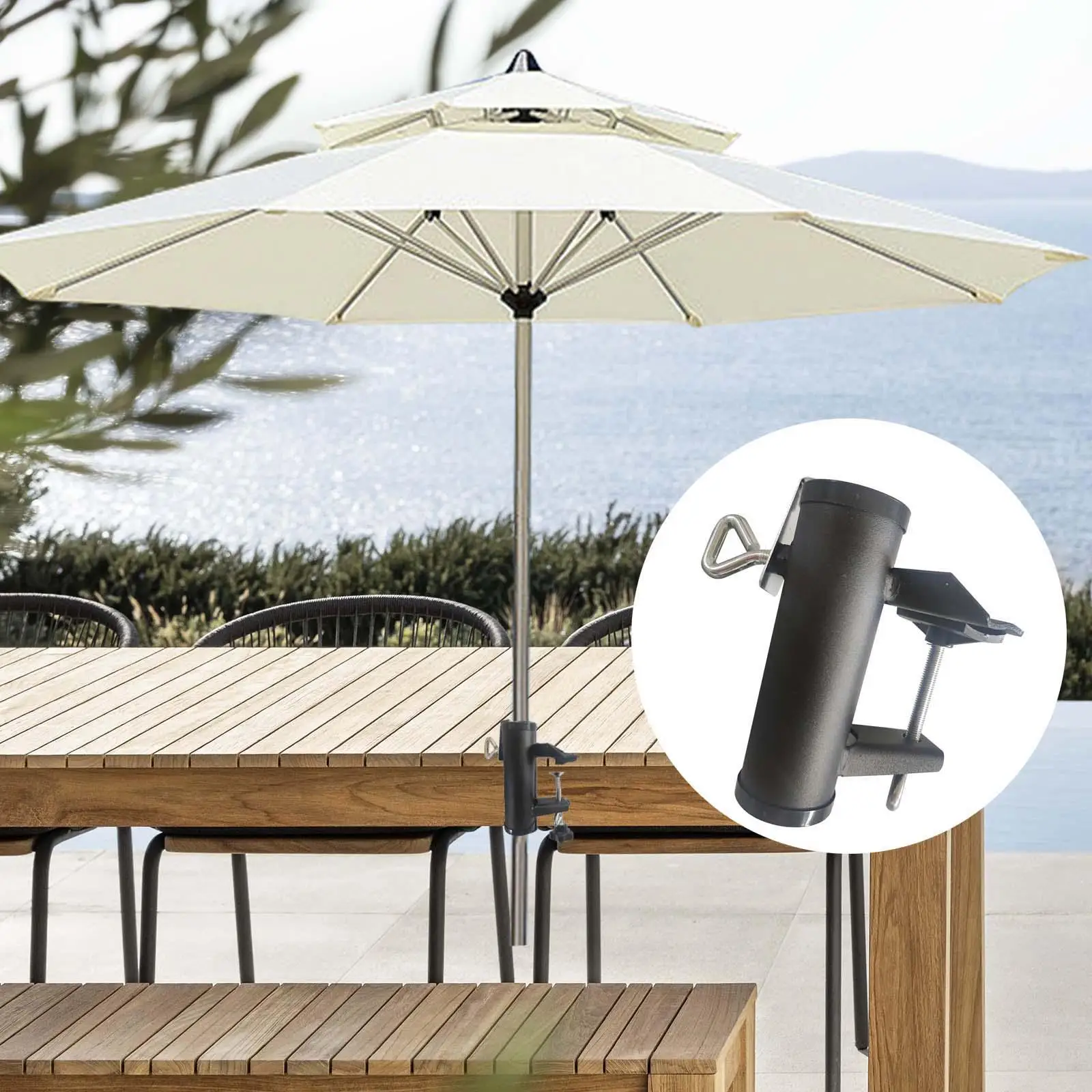 Deck Umbrella Stand Holder Mounted Deck Clamps Patio Umbrella Clamp Holder Clip for Garden Lawn Outdoor Yard Fishing Pole