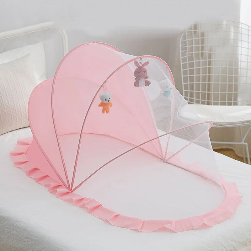 Baby Bed Infant Mosquito Nets Foldable with Cotton Pillows Portable Folding Baby Bedding Crib Netting 5
