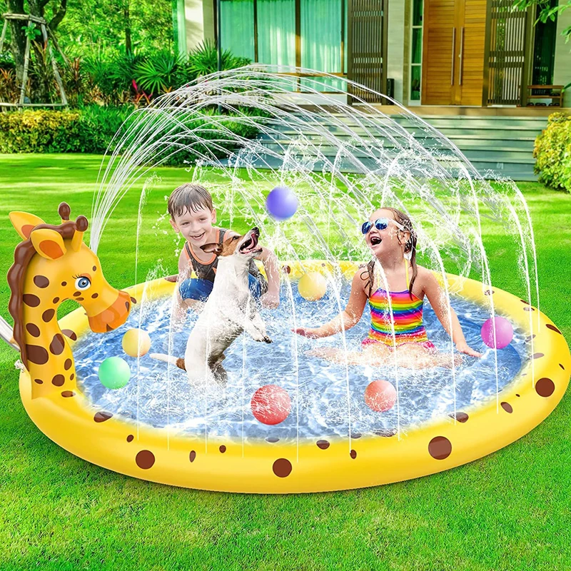 Inflatable Blue Elephant Sprinkler Pool Water Fountain Outdoor Giraffe Play Water Spray Toy Grass Garden Floor Mat