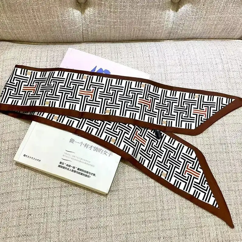 Luxus Geometrie Dünne Seide Schals Frauen Foulard Halstuch Dame Tasche Bänder Büro Weiche Satin Krawatte Weibliche Haarband Geschenk – Detail 5