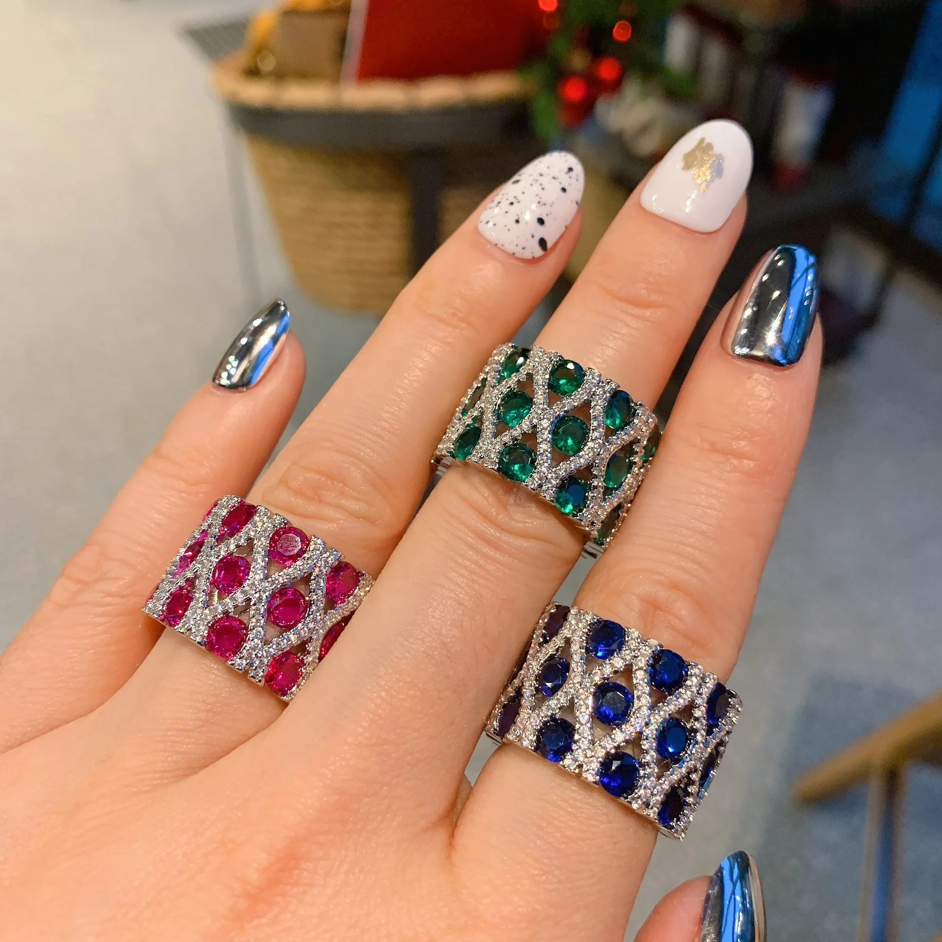 

Ruby Stone Blue Crystal Retro Women's Engagement Rings Set Jewelry Runes Cubic Zircon Fashion Wedding Anniversary Friend Gift