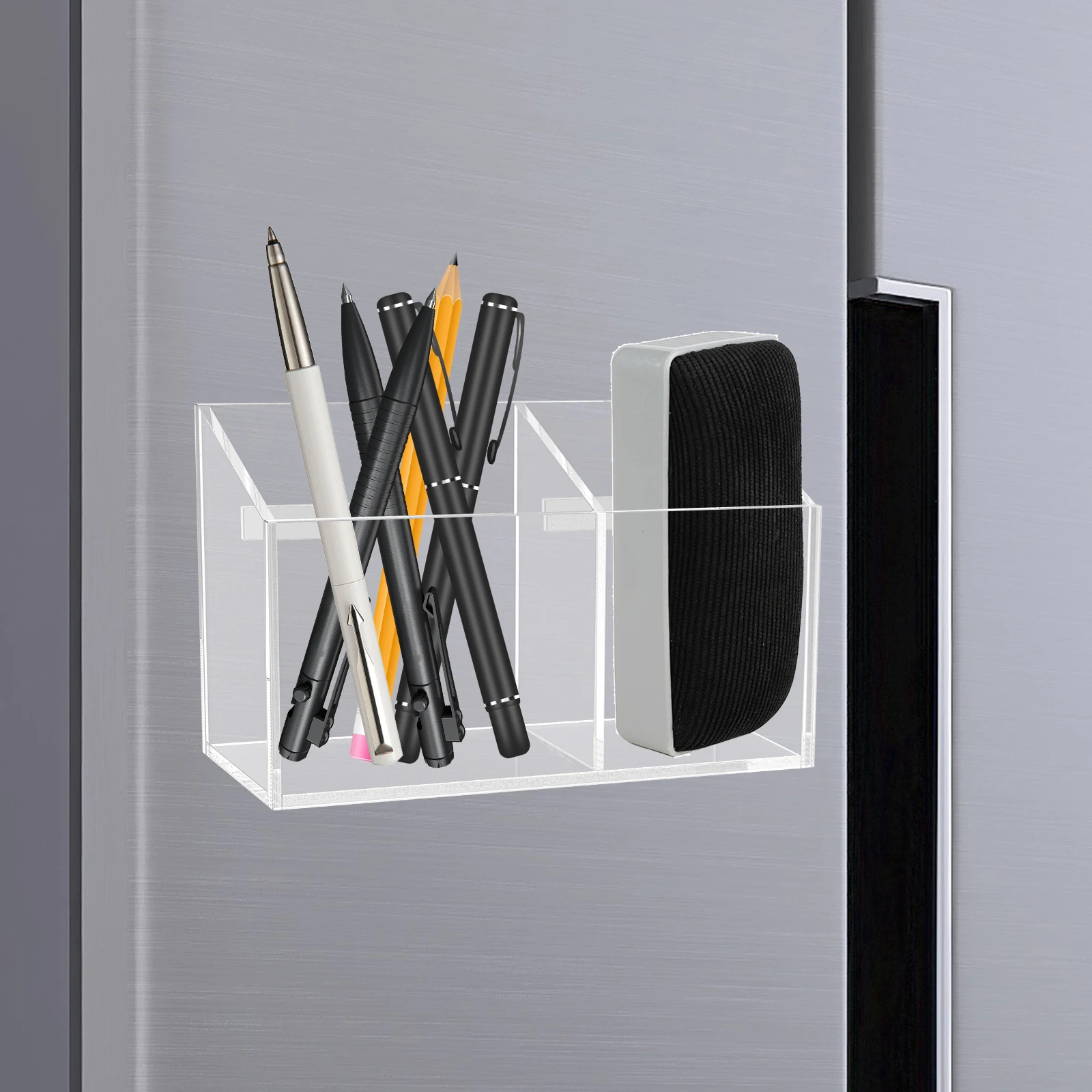Magnet Pen Holder Erase Marker Storage Box Transparent Nonslip Pencil Cup Refrigerator Storage Organizer for Home School