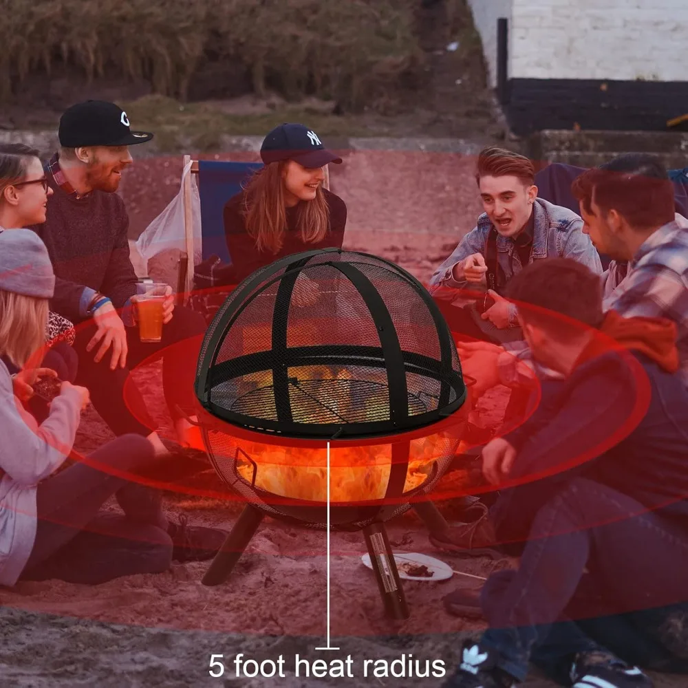 Ball of Fire Pit 35" Outdoor fire with BBQ Grill Globe Large Round Pit,Patio Fireplace for Camping, Heating, Bonfire and P