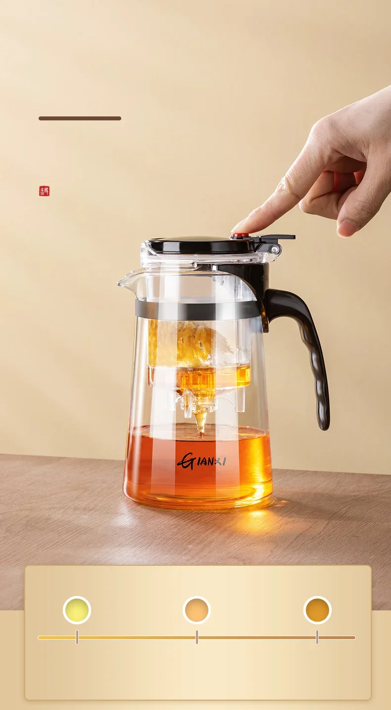 Teapot With Infuser Thickened Glass Heated Resistant Tea Pot One-button Filtering Tea Separation Kettle Tea Coffee Maker Teapot With Infuser Thickened Glass Heated Resistant Tea Pot One-button Filtering Tea Separation Kettle Tea Coffee Maker