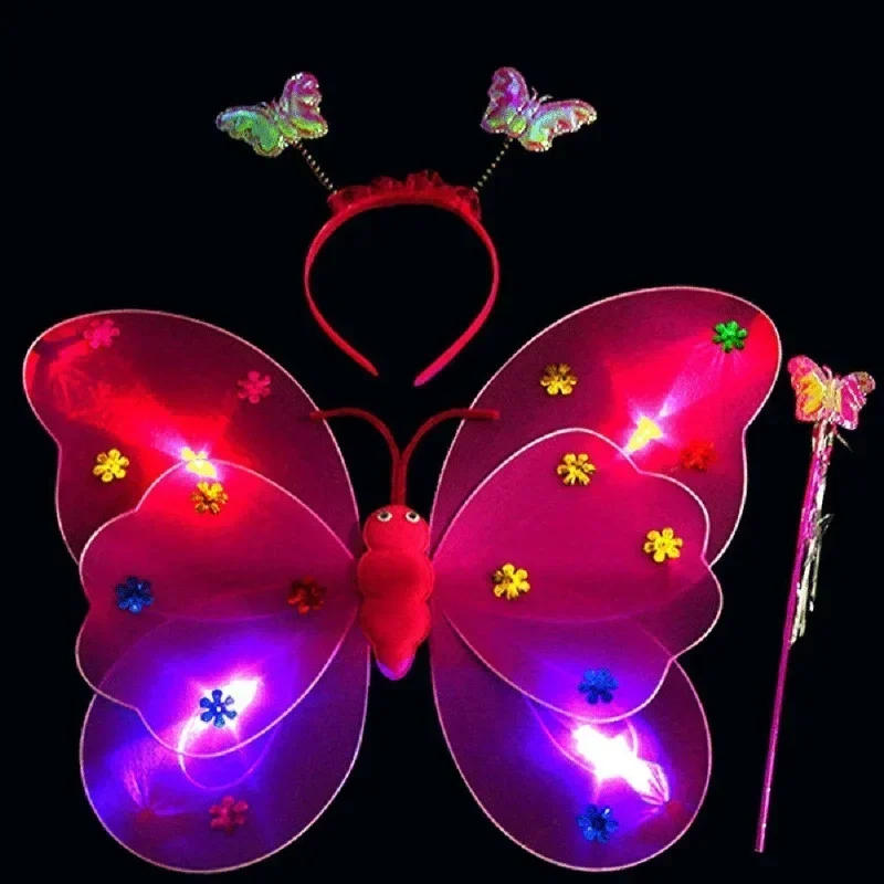 3Pcs LDE Luminous 2-layer Butterfly Wings Children's Luminous Butterfly Wing Performance Costumes Festival Party Fairy Costumes