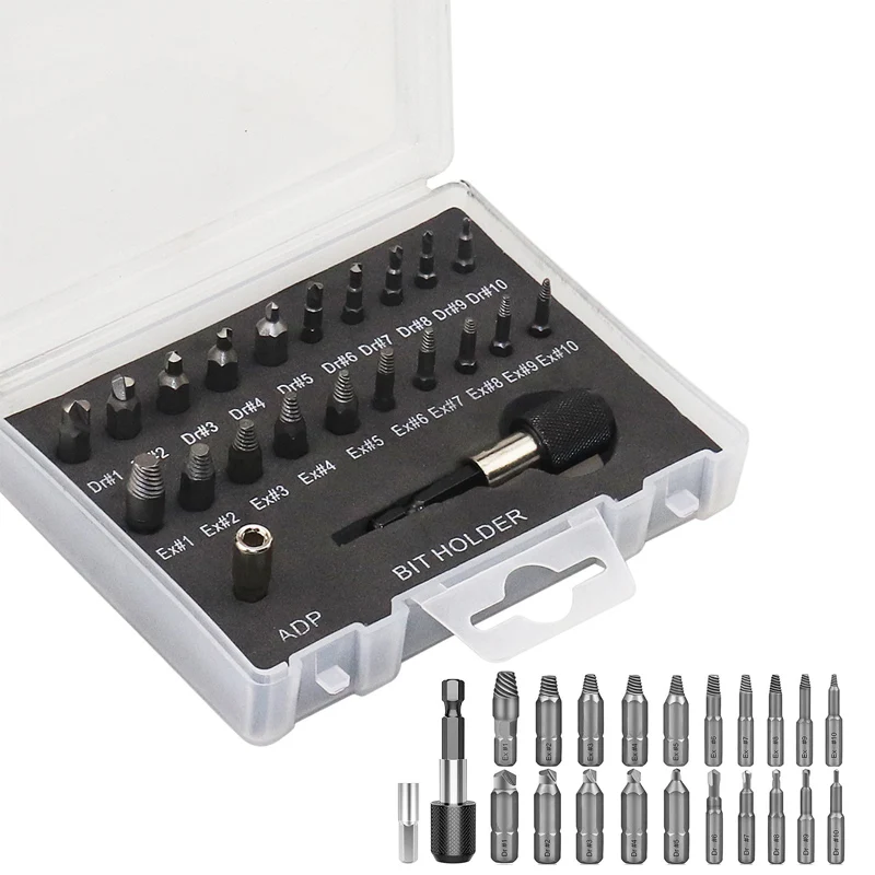 

22pc HSS Damaged Breakage Screw Extractor Magnetic Drill Bit Set Remover Set Broken Screw Drill Bits Bolt Demolition Tools Kit