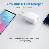2 Pack 20W PD Fast Charging Wall Charger Dual Port USB C & USB A White Compact EU Standard Plug Travel Essential for All USB Enabled Devices 3