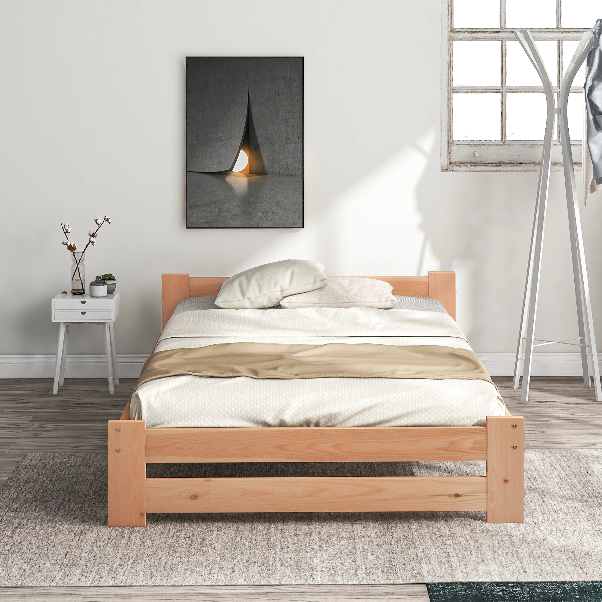 PINGGO Massivholzbett Futon Naturholzbett mit Kopfteil und Schiefer Naturfreundliches Massivholzbett für Komfort ohne Matratze – Detail 1
