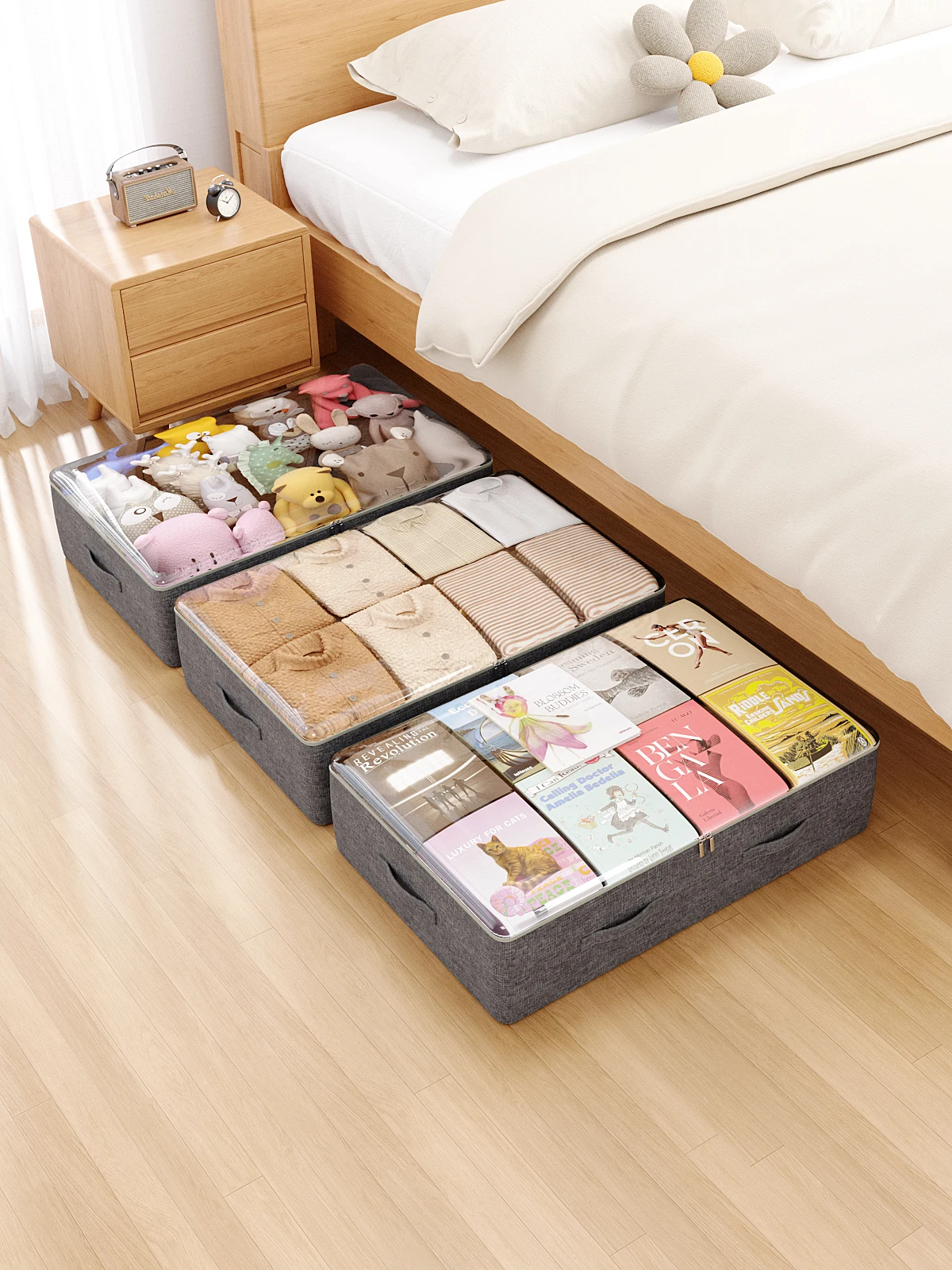 Collapsible bed bottom storage bag Clothing organizer Clothing closet sofa organizer bag Family storage bag top transparent 6
