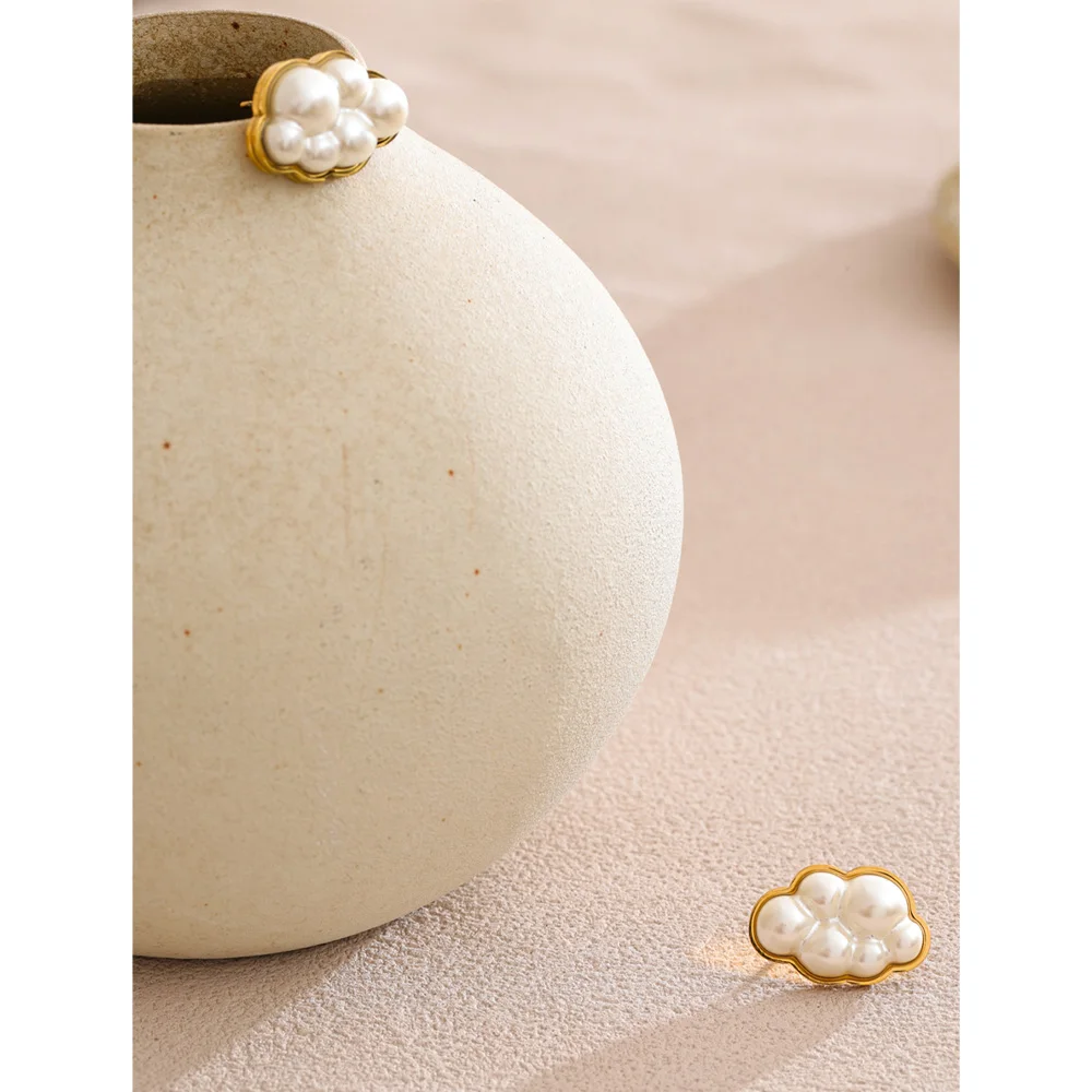 Yhpup Simulated Pearls Cloud Stud Earrings Women Stainless Steel