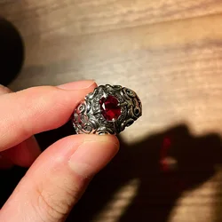 Vintage Gothic Red Heart Vine Ring - Unisex Dark Punk Jewelry - Resizable (MR225)