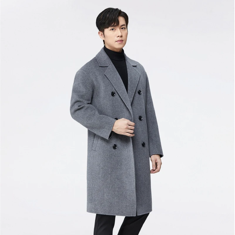 Wholesale Autumn And Winter New 100% Pure Wool Windbreaker Medium Long Men's Casual Business Oversize Loose Reversible Coat