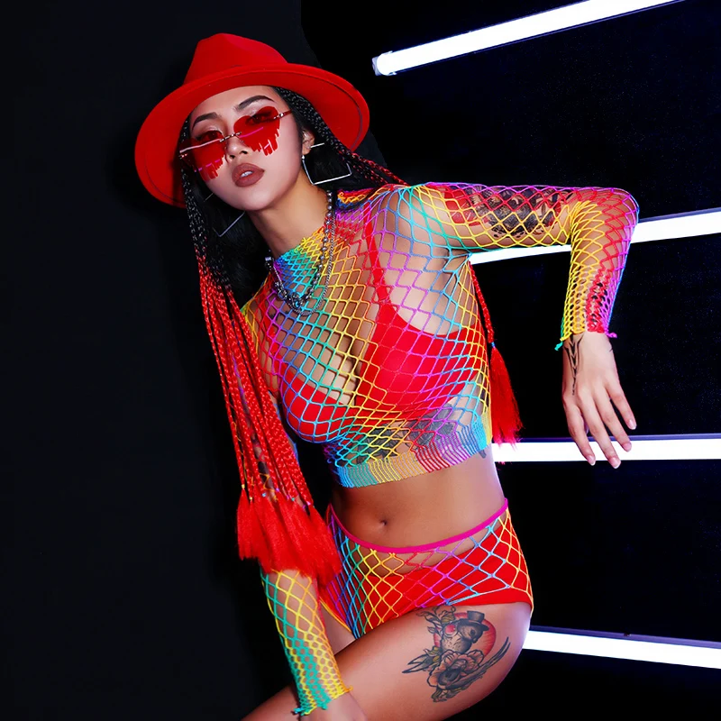 

Сетчатая Одежда для танцев на шесте, женский сексуальный костюм для танца ГОГО, праздничная одежда, комплект для танца, одежда для ночного клуба, сценический костюм DL9600