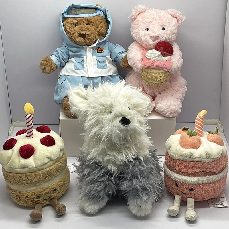 JC Pink Cake Bear Plush Toy, Leopard-Print Rabbit, Birthday Cake Plush Toy, Ski-Suit Bear Ornament, JC Sheepdog Plush Gift