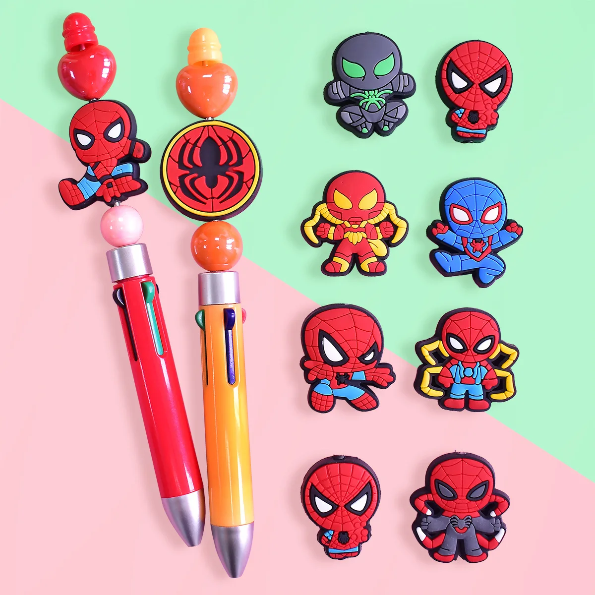 만화 PVC 슈퍼 히어로 스파이더맨 초점 구슬, DIY 팔찌 목걸이 발찌 펜 액세서리, 5 개
