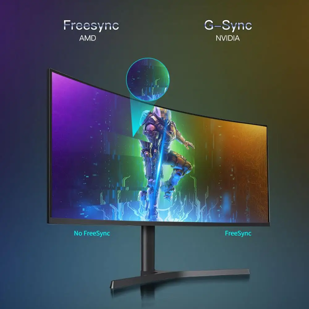 34인치 4K 게이밍 모니터 165Hz 4K PC 모니터 21:9 울트라 와이드 커브드 모니터 조절 가능한 스탠드와 스피커 내장