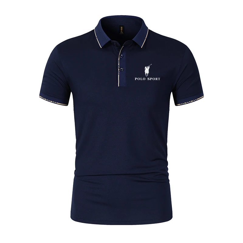 

Men's Fashion Summer POLO T-shirt High end Casual Brand Cotton Breathable Knitted Top Stand up Neck Comfortable T-shirt