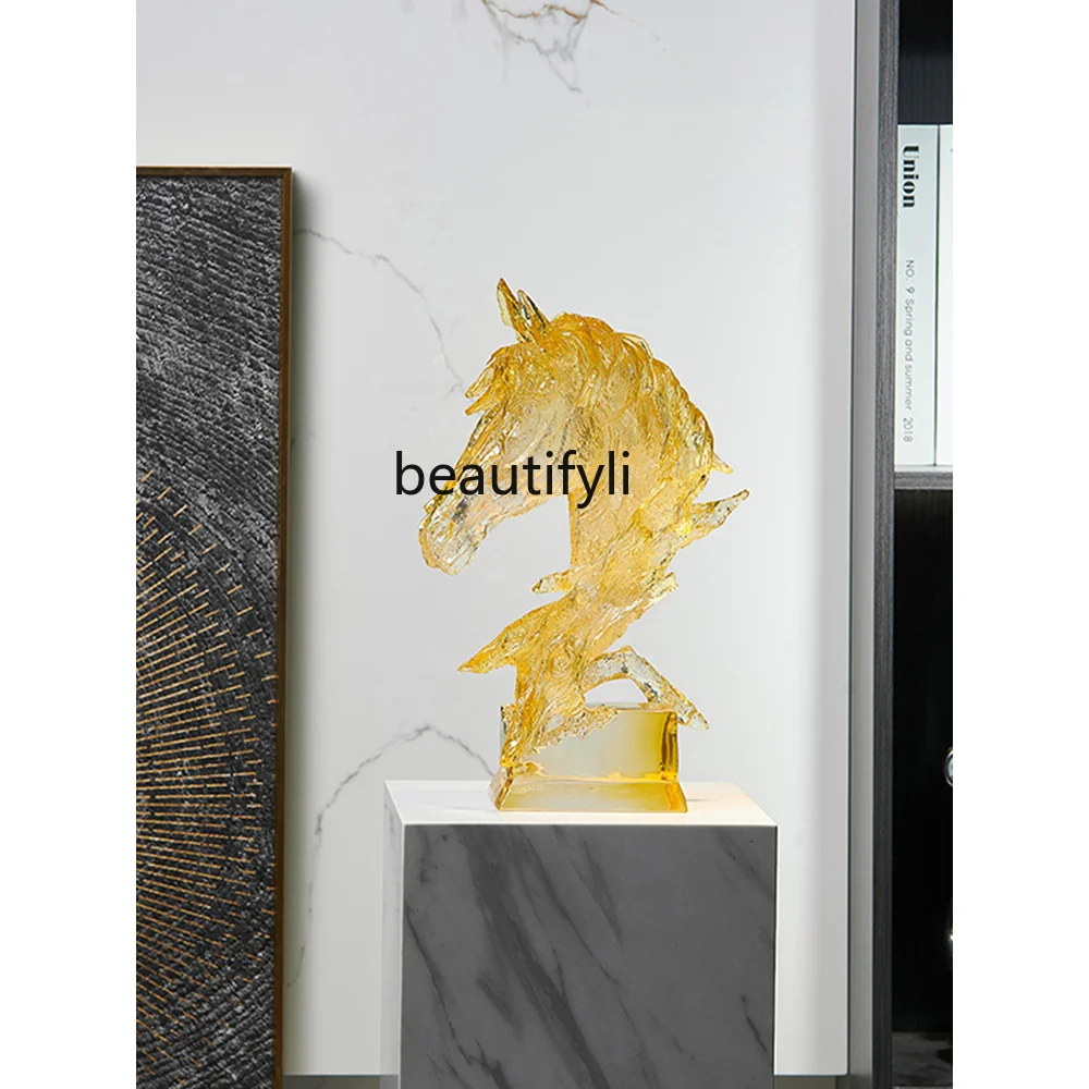 

Light Luxury High-End Wine Rack Horse Head Crystal Decoration Home Decoration Leading Office High Sense decorative figurines