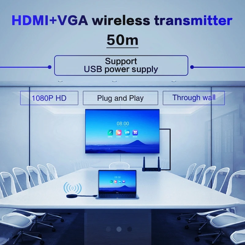 

hdmi to vga wireless transmitter and receiver 4K switch converter 3 5mm audio separator Screen projection extender wifi pc to tv