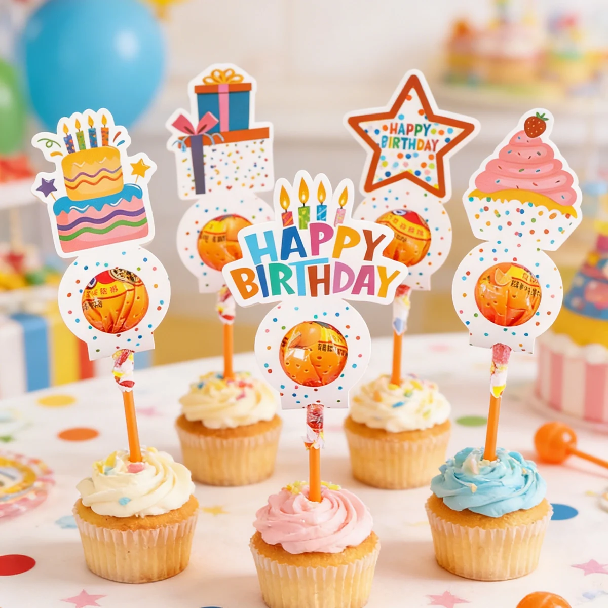 24 Stück Geburtstags-Lollipop-Papierhalter, gemischte Süßigkeiten-Dekorationskarten für Happy Birthday Party, Süßigkeiten-Verpackungszubehör – Detail 5