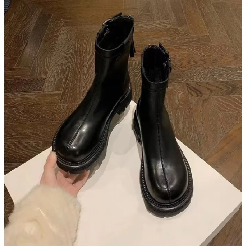 

New Winter 2023 Women Platform Shoes Women Boots Round Toe Zipper Spring Autumn Fashion Ankle Female Chelsea Boots