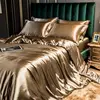 Solid Rayon Silk Bedding Set with Duvet Cover Bed Sheet Pillowcases Luxury King Single Double Couple Satin Pillow Case Bedsheet 3