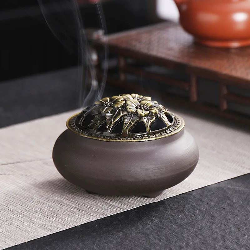Tripod Sandalwood Stove Household Plate Aromatherapy Tower Burners Line Base Ceramic Indoor Incense Ornament_voghion.com