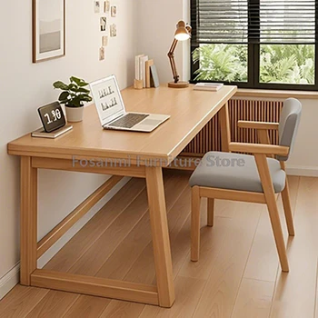 Natural Wood Desk Chair Set 1