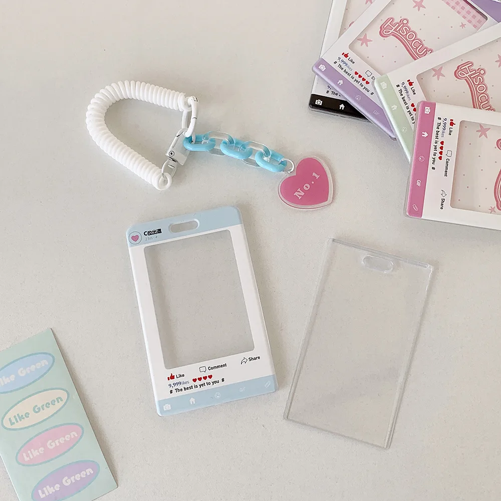 Heart Pendant Photo Card Holder Anti-lost Keychain 3 Inch Idol Photocard Stand Protective Case Bag Student ID Badge Holder