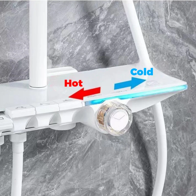 Upgrade White Hot Cold Bathroom Shower Set with LED Display Piano Keys Bath Shower Rain Shower Faucet Bathroom Accessories Brass 5